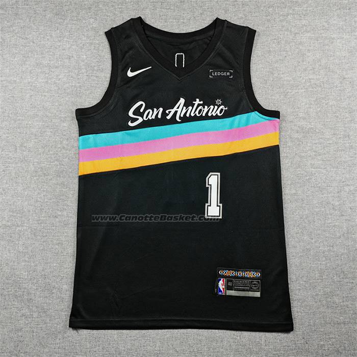 Maglia San Antonio Spurs Victor Wembanyama No 1 Citta 2025-26 Nero